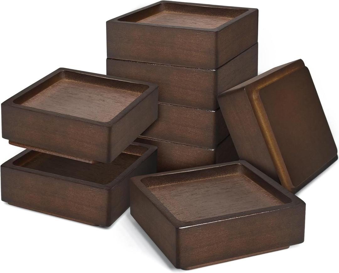 Wood Bed Risers, Heavy Duty Wood Blocks, 1 inch Stackable to 2 inch 3 inch 4 inch High, Furniture Risers for Couch Sofa Cabinet Ottoman End Table (8pcs Square)