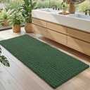 DEXI Chenille Bathroom Runner Rugs 60x24, Bath Mat Non Slip Washable, Green