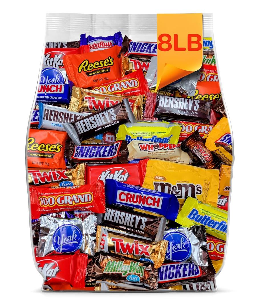 Assorted Chocolate Variety Pack - 8lb Bulk Candy Individually Wrapped Christmas Candy for Stocking Stuffers, Party Favors, Parades, Gift Bags & Piata's - 8 Pounds of Mixed Candies - Bulk Chocolate Box, BBD: 05/2026