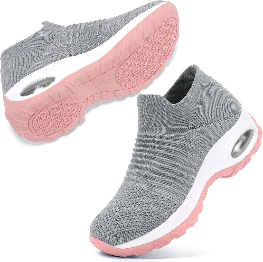 STQ Walking Shoes Women Slip on Sneakers Non Slip Work Arch Support Tennis Plantar Fasciitis Orthopedic Breathable Mesh Comfortable Ladies Nursing, 9.5