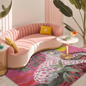Vintage Boho Pink Leopard Print Rug 4x5 ft Cheetah Rug for Bathroom Non-Slip Animal Print Area Rug for Bedroom Non-Slip Washable Door Mat