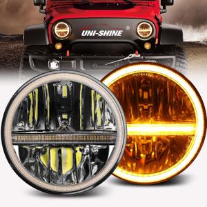 UNI-SHINE 7 inch led headlight, 7" round LED Headlights H6024 led Headlight White Halo Headlight Running Amber Turn Signal Seal Beam Compatible with Jeep Wrangler JK TJ JL CJ (2PCS)