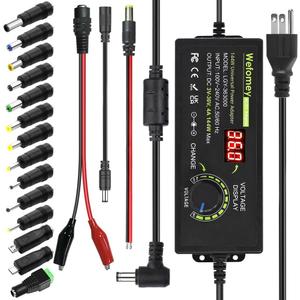 3V~36V 4A 144W Universal Power Supply 3V 5V 6V 9V 12V 15V 18V 20V 24V 30V 36V Adjustable Variable Switching AC/DC Adapter, 100V-240V AC to DC Converter with 14 Tips & Polarity Converter & Test Lead