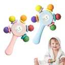 2PCS Baby Sensory Teething Toys-Rattle Stick,Food Grade BPA Free Chew Toy,Grip Strengthening Handle for Hearing Teeth Development,Infant Learning Toys for Aged 0-36 Months (Pink+Blue)