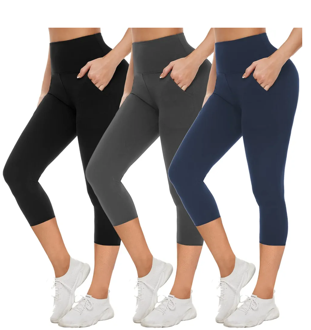 NEW YOUNG 3 Pack Leggings with Pockets for Women,High Waisted Tummy Control Workout Yoga Pants(L-XL)
