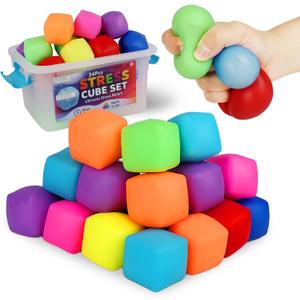Stress Cubes Stress Balls 24Pack Mini Bulk Sensory Fidget Toys Squishies Balls for Kids Adults Squishies, Party Favors & Anxiety Relief  Slow Rising, Non-Toxic Desk Toys for Classrooms