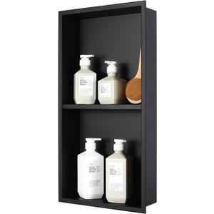 No Tile Needed Shower Niche for Bathroom Storage,Recessed Wall Niche,Double Shelves,Stainless Steel (Black, 24 * 12 in)