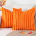 Pallene Faux Fur Plush Fall Throw Pillow Covers 20x20 Set of 2, Luxury Soft Fluffy Striped Decorative Pillow Covers for Sofa, Couch, Living Room, Burnt Orange