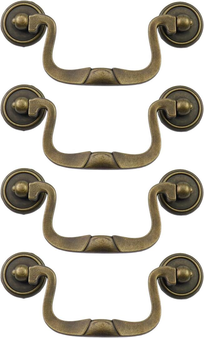 4pcs Antique Cabinet Pulls, 3.5" (88mm) Hole Center, Bronze | Drawer Pulls, Vintage Dresser Pulls Handles, Retro, Decorative Cupboard Pulls, for Wardrobe, Closet, Furniture, with Screws
