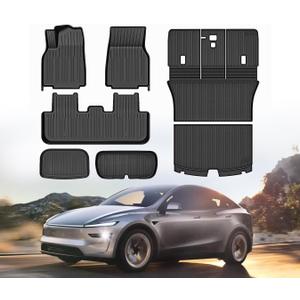 Floor Mat for 2025-2026 New Model Y Juniper 7PCS Full Set Floor Mats with Front Rear Cargo Liner & Second Row Seat Back Mats & Anti-Scratch Rear Bumper Guard Mats Interior Accessories