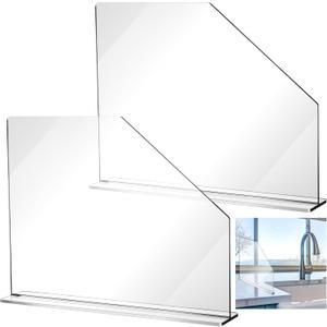 Vesici 2 Pcs Clear Acrylic Sink Splash Guard Freestanding Panel Barrier with Easy Reach Cutaway Kitchen Guard Protective Splatter Barrier for Home Hospital(23.625" Length, 18" Height, 4.5" Base)