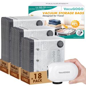 Travel Vacuum Storage Bags with Pump, Carry-on Luggage Compression Bags + Portable Electric Pump, 80% Space Saver for Clothes, Vacuum Seal Bags for Clothing Packing Travel, Pack of 18