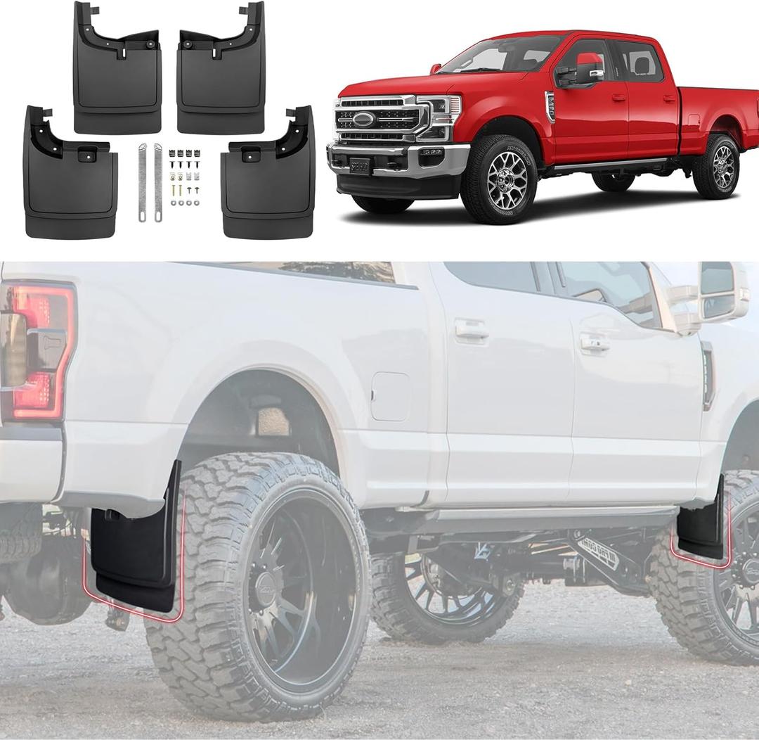 Mud Flaps for 2017-2024 Ford F-250/F-350 Super Duty Without OEM Fender Flares (Single Rear Wheels), No Drill Splash Guards Front & Rear Truck Mud Guards Accessories Set(4pcs)