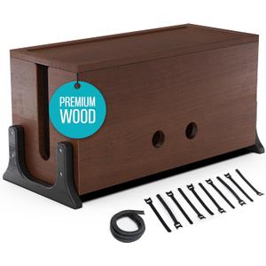 Extra Large Cable Management Box, Wood Cord Hider Box & Organizer for Power Strip, TV Wires & Desk Cable Storage (Walnut Varnished)