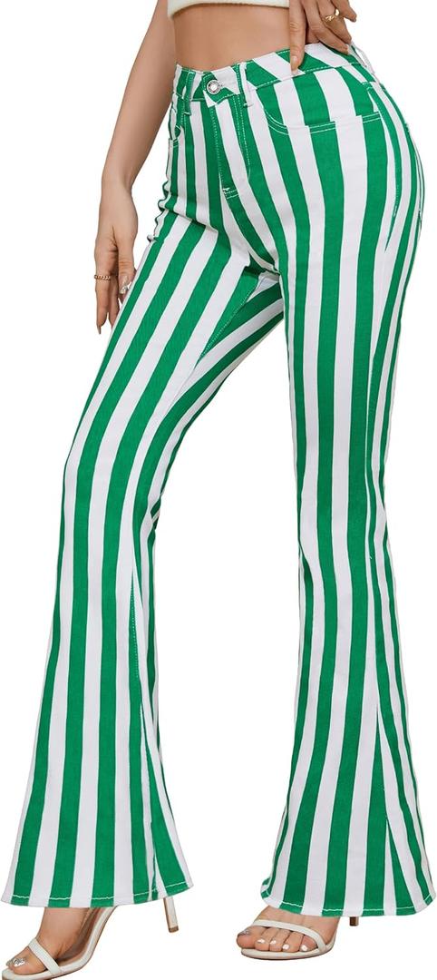 Flare Jeans for Women High Waisted Stretchy American Flag Bell Bottoms Denim Flare Pants (Green)