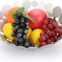 OwnMy Silver-Gray Metal Fruit Bowl Basket Creative Fruit Stand Round Fruit Tray Decorative Home Kitchen Countertop Fruit Holders, Iron Large Fruit Plate Round Storage Tray for Breads Snacks Candy