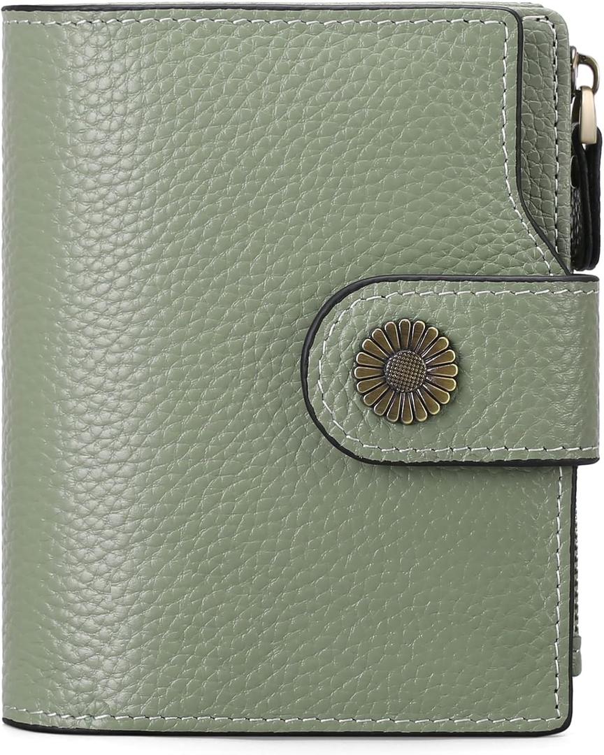 Falan Mule Women's Lightweight Genuine Leather Wallet, Includes Card Holders, RFID-Blocking, Lightweight, Photo & ID Holder, Green