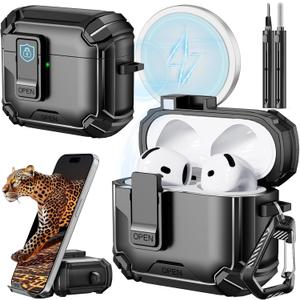 Inesore Compatible with AirPods 4th Case with Phone Stand & Cleaning Kit,Compatible with Magsafe,Magnetic Automatic Lock for Airpods 4 with Active Noise Cancellation Charging Cover (2024)