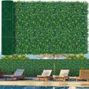 Grooy 48"x 120"(40 sq.ft) Artificial Boxwood Roll Panels with Flowers, UV-Anti Faux Ivy Leaves Privacy Fence Screen, Grass Wall Roll Panels for Indoor Home Decor and Outdoor Garden Backyard