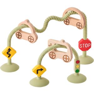 Baby High Chair Toys Suction Cup Toys for Babies 6-12 Months Montessori Sorting Toys (Olive)