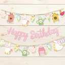 Pink Glitter Farm Themed Happy Birthday Banner Set - Goose Chicken Barn Garland One Silly Goose Birthday Decor Girl Tea Party Decorations for Spring Garden Farm Animal Birthday Party Supplies
