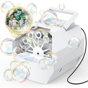 Bubble Machine: 500ML Large Capacity Bubble Blower for Christmas Party, Max 15000 Bubbles per Min for Kids and Toddlers, Battery or USB Operated Portable Bubble Maker for Stage Weddings Birthday White