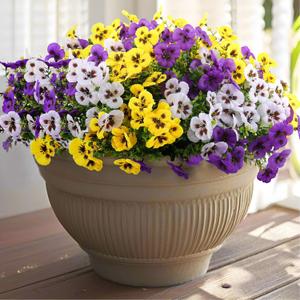 18 Pcs Artificial Fake Pansy Flowers for Outdoor, Faux Silk Pansies Spring Flowers for Outside for Planter Front Door Porch Yard Patio Window Box Home Decor (18, Purple, Yellow, White)