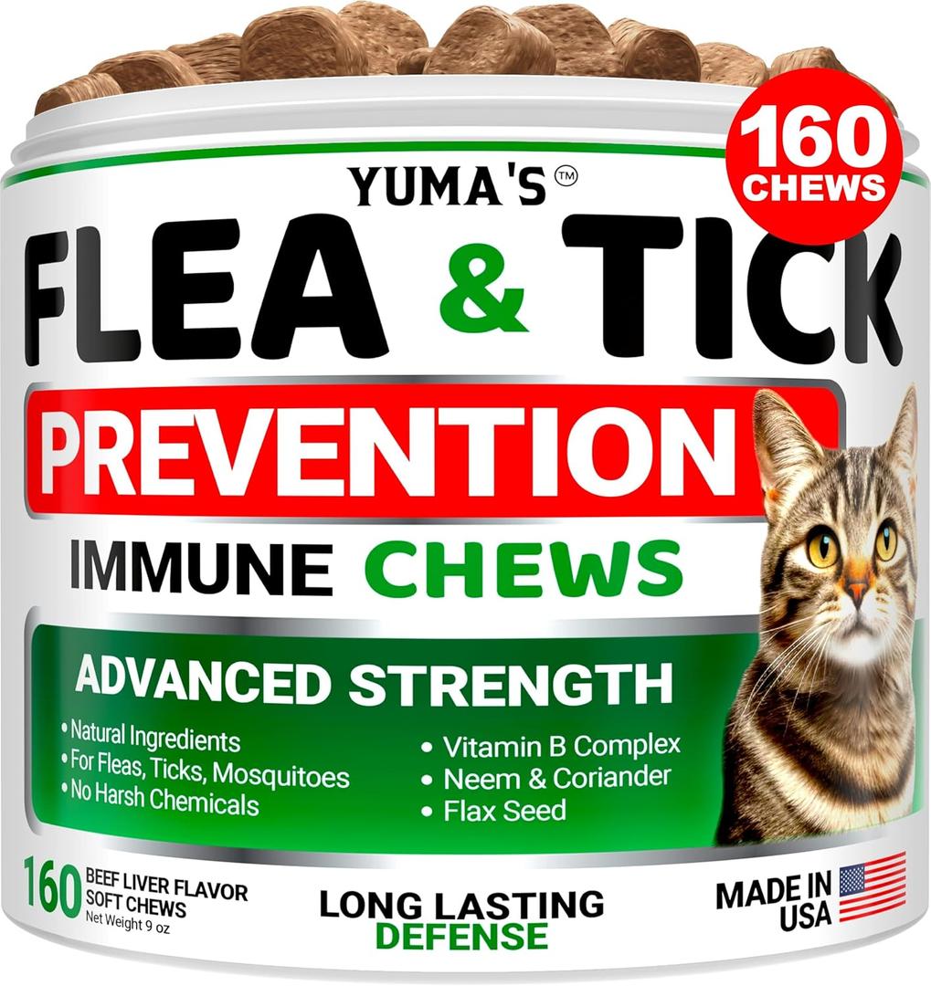 Flea Treatment for Cats - Flea and Tick Prevention for Cats - 160 Soft Treats - Natural Oral Supplement Pills for Kittens - All Breeds & Ages - Made in USA (EXP 01/2026)