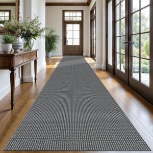 KOZYFLY Extra Long Runners for Hallways 3x20 ft Washable Kitchen Runner Non Slip Rubber Backed Hallway Rug Cotton Entryway Runner Rug Floor Carpet for Indoor Hall, Kitchen, Stair, Grey/Dark Grey