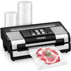 FRESKO Commercial Vacuum Sealer Machine, 95Kpa Fully Automatic Food Vacuum Sealer, Dry & Moist Modes, with 2 Rolls Bag & Bulit-in Cutter, Black