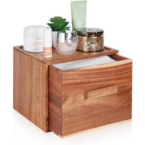 Disposable Face Towel Holder, Acacia Wooden Face Towel Container Compatible with Clea Skin Club Clean Towels XL, Drawer Storage Box, Makeup Remover Organizer for Vanity, Bathroomno face Towel