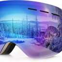 FONHCOO Ski Goggles for Men Women, Anti-Fog OTG Snow Snowboard Glasses with Detachable Lens for Skiing Skating, UV Protection (Blue Vlt 17.5%)