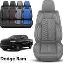 Car Seat Cover Custom Fit for Dodge Ram 1500 2500 3500 2002-2026 Faux Leather Seat Cover Set Compatible with Crew Quad Regular Cab Pickup Truck Cushions (Grey, Front Seat)