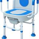 Lumizone Portable Toilet Chair for Elderly Adjustable Bedside Commode with Armrests & Sliding Bucket 5-Level Height Odor-Proof Double Lid Non-Slip Feet Supports 220 lbs, Lightweight for Home/Travel