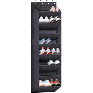 SLEEPING LAMB Over The Door Shoe Organizer for Closet with Large Deep Pockets, Narrow Shoe Rack for Door Hanging Boots Storage, Black