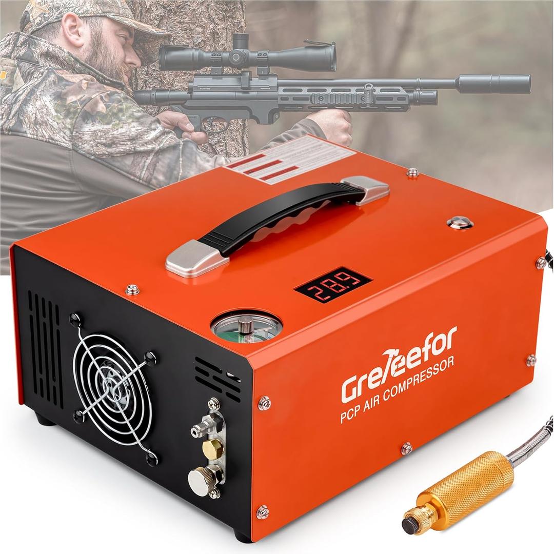 PCP Air Compressor 4500Psi/30Mpa, 350W Oil-Free Fast Fill Pump with Auto Shut-Off, Dual Power 12V DC & 110V/220V AC, Portable Air Pump Paintball, Air Rifle, Airguns HPA Tanks(CS6-Base)