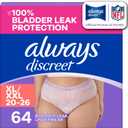 Always Discreet Adult Diapers for Women, Incontinence Underwear, Postpartum Essentials, Disposable Briefs, Max Absorbency, Bladder Leak Protection, Extra Large/XL, 64ct