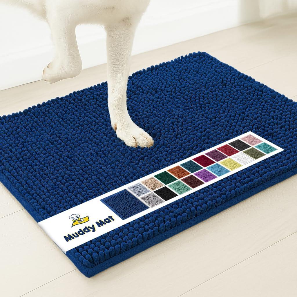 Muddy Mat | Super Absorbent Door Mat Indoor, Microfiber Quick Dry Chenille Entryway Rug, Non-Slip Front Door Mat, Indoor Mats for Entryway, Machine Washable Pet Rug, Navy Blue 16"x24"