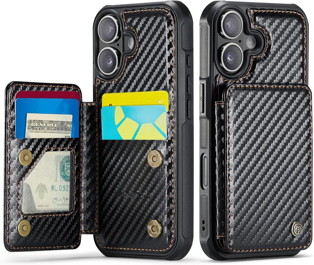 Vinich for iPhone 16 Wallet Case with Card Holder, RFID Blocking Credit Slots Kickstand Shockproof Phone Cover Fit for iPhone 16 6.1" Carbon Black