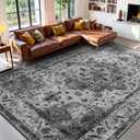 YOH Boho Washable Rug 9x12, Black Vintage Non Slip Area Rug, Distressed Indoor Carpet for Living Room Bedroom Kitchen Office