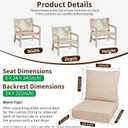 6 Inch Thick Outdoor Deep Seat Cushions for Outdoor Furniture Waterproof Patio Seat Cushions with Removable Cover and Adjustable Ties, 24x24x6 Inches Outdoor Chair Cushion, Khaki, 1 Pack-24x24x6.0 inches