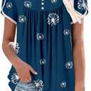 BETTE BOUTIK Women's Short Sleeve Summer Tunic Tops Flowy Flare Button Down Tunic Shirts Blouses S-3XL (S)