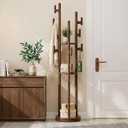 Rotary Coat Rack Freestanding - Solid Wood Coat Tree with 9 hooks & 3 Storage Shelves for Purse, Bag, Jacket, Hat, Corner Hanger Stand Racks for Hall, Entryway, Office, Modern Clothes Holder