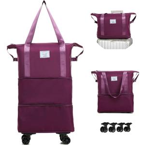 NiceUU Travel Rolling Duffel Bag with Removable Wheels,Expandable Foldable Carry-On Luggage for Trip or Hospitalization (purple)