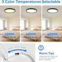 24 Inch Large Led Ceiling Light Flush Mount, 55W, 5500LM, 3000K/4000K/6000K CCT Selectable, B Right Close to Ceiling Round Flat Panel Light for Bedroom,Kitchen,Hallway, Black