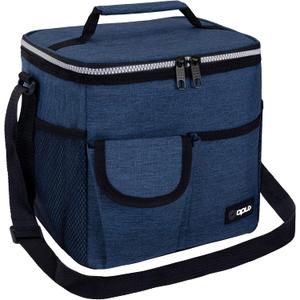 opux Insulated Lunch Bag for Men Women, Leakproof Heather Navy Lunch Box for Work, Portable Soft Lunch Cooler Bag with Shoulder Strap, Adult Lunchbox Lunch Pail for Kid Boy Girl School, 18 Can/10L