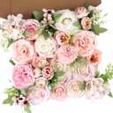 Rose Artificial Flowers Combo Fake Flowers Pink Roses Silk Flowers with Stems for DIY Bridal Wedding Bouquets Centerpieces Arrangements Table Party Baby Shower Home Decor