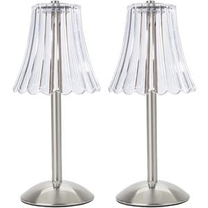 Cordless Table Lamps for Home,Table,Dining Room, Gold Rechargeable Lamps, USB Charge 12'' Tall LED Brass Portable Outdoor Indoor Table Lamp with Built-in Dimmer (Silver-Pack 2)