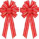 RoseCraft 2PCS Red/Gold Christmas Bow, 9x13 Large Velvet Christmas Tree Topper Bow Ornaments for Home Xmas Tree Wreath Fence Stairs Railing Fireplace Front Door Party Valentine's Day Decoration.