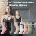 BISOUSOX Pilates Socks with Grips for Women, Anti Slip Grippy Yoga Barre Socks, Full Sole Sticky Reformer Workout Sock